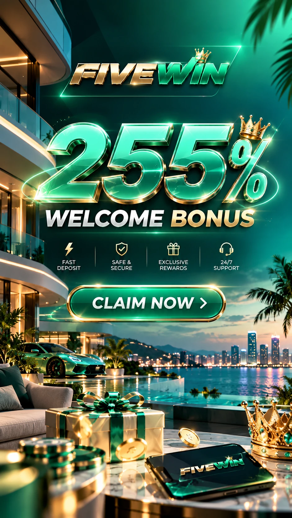 FIVEWIN 255% Welcome Bonus poster